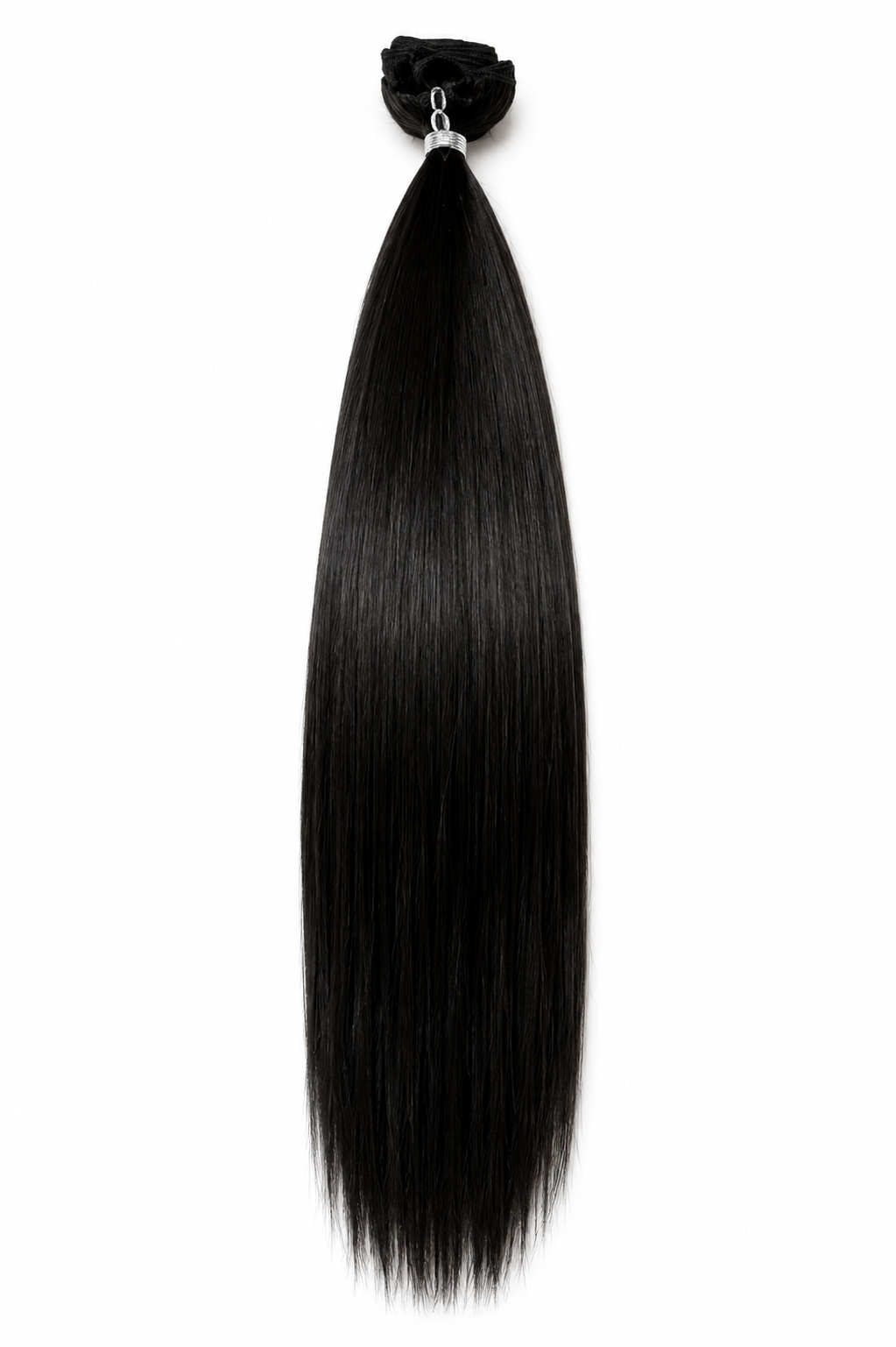 Sleek straight black ponytail style by Stella Hair Shine