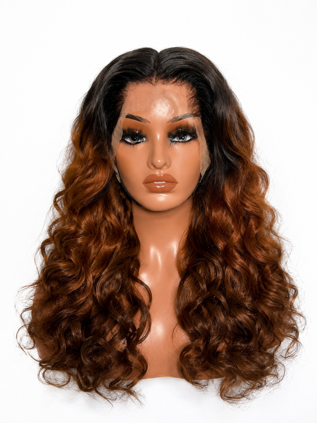 Stella Hair Shine Wig 02 — long auburn ombré curly lace front wig